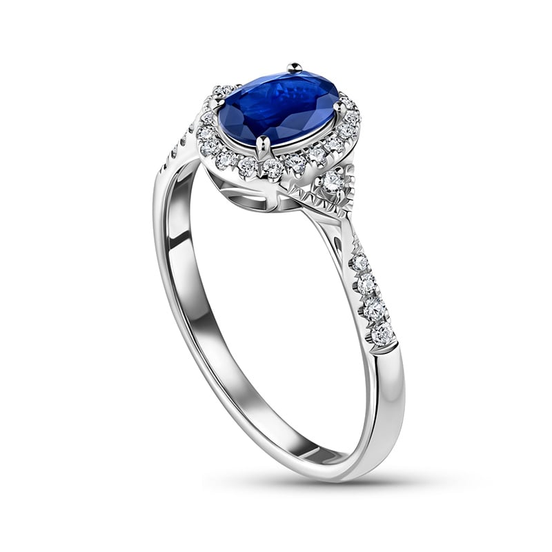 14K White Gold Blue Sapphire & Diamond Ring
